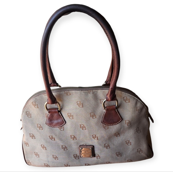 Vintage Dooney & Bourke Tan and Brown Logo Satchel - Picture 1 of 16